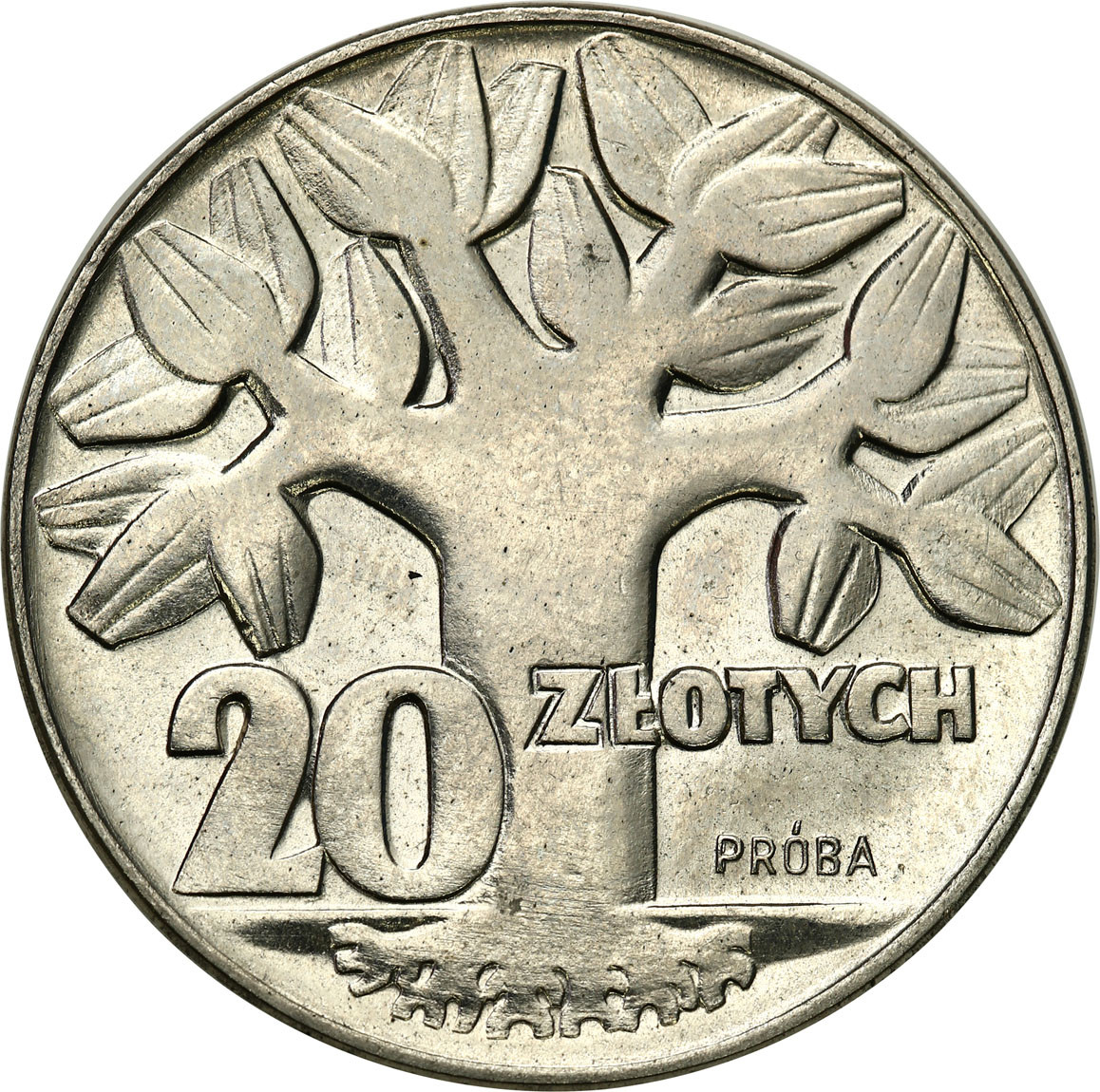 PRL. PRÓBA Nikiel 20 złotych 1964 - drzewo